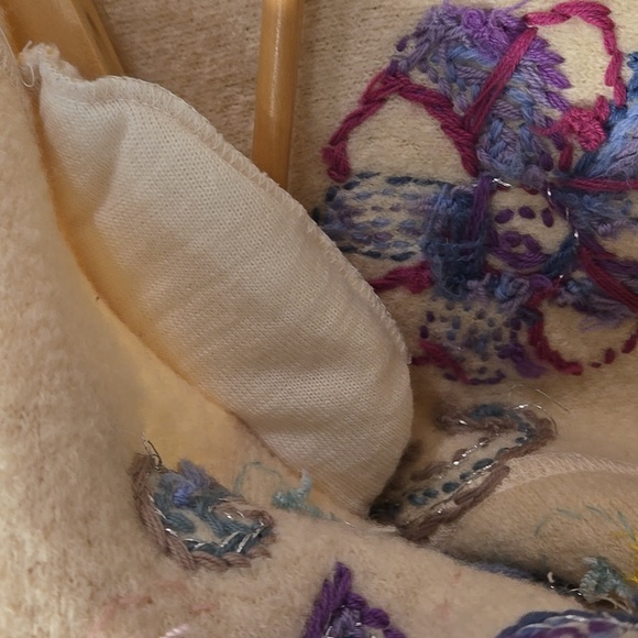 Retro 80's/90's Embroidered Cream Wool Sweater/Jacket - Picture 9 of 14